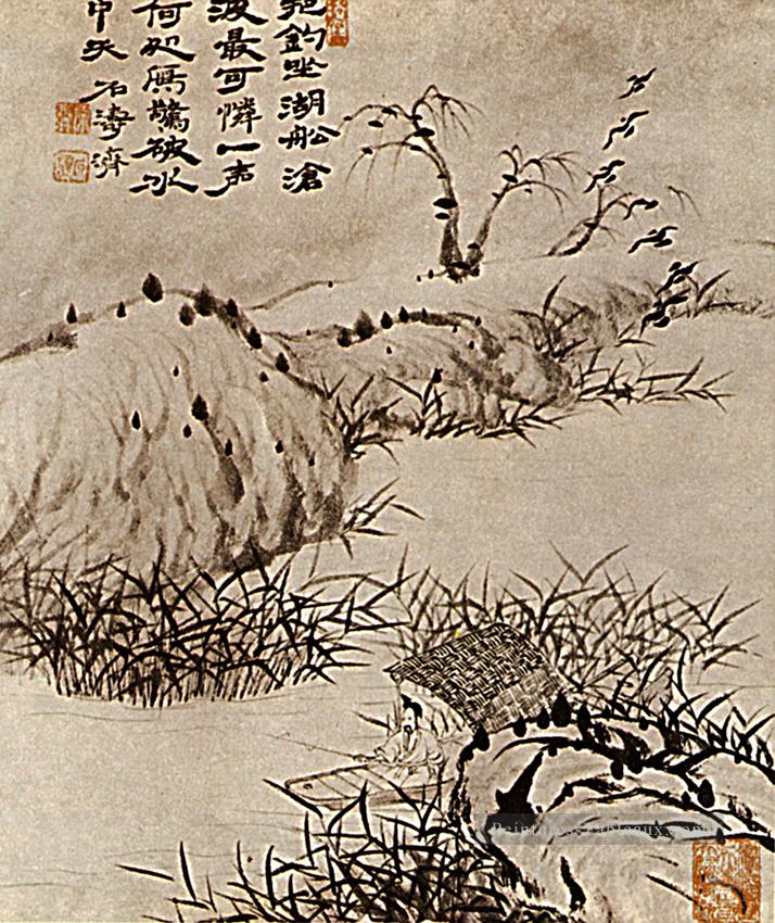 Shitao le solitaire a pêché 1707 chinois traditionnel Peintures à l'huile